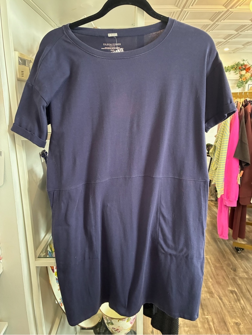 Eileen Fisher Navy Short-Sleeve Knit tshirt dress PS
